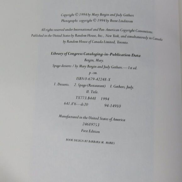 Spago Desserts Cookbook Mary Bergin Judy Gethers Hardback Cook Book 1994 1st Ed - Picture 2 of 10